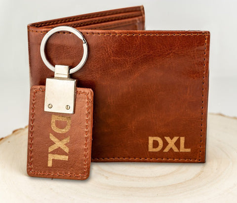 CLASSIC PERSONALIZED 3 CHARACTER WALLET: BASIC + EXTRA LOGO KEYCHAIN (BROWN)